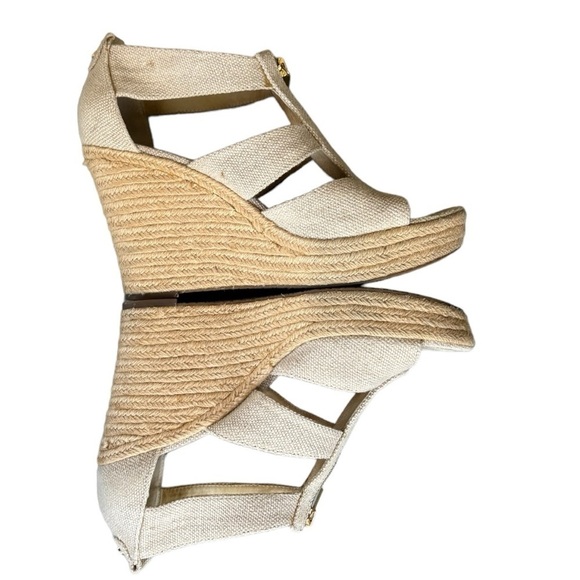 Michael Kors Beige Platform Wedge Espadrille Sandals Size 10 Strappy Open Toe - Picture 11 of 12
